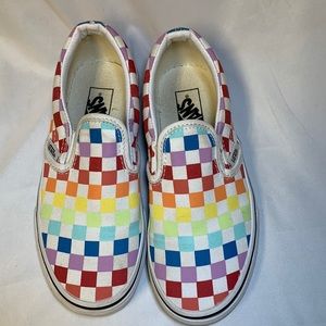 Kids multi colored checkerboard Vans